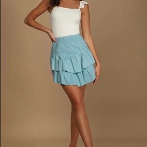 Free People Tiered Denim Chambray Mini Skirt- NWT